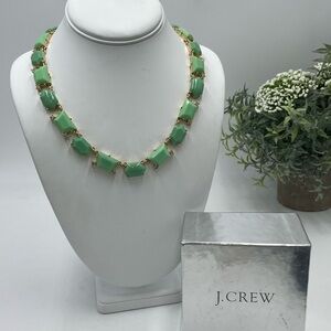 J. Crew Necklace Green Clear Rhinestone Gold Tone Statement Necklace‎